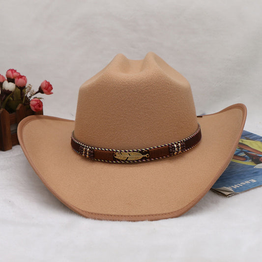 Tied Wide Brim Feather Concho Tweed Hat