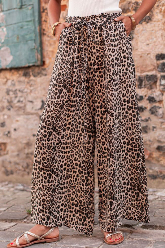 Bohemian Desert Palm Leopard Wide Leg Pants