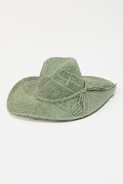 Western Chic Braided Strap Wide Brim Hat