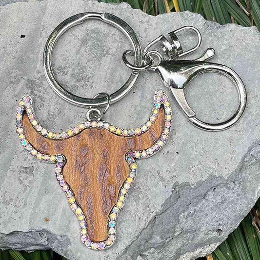 Western Style Rhinestone Bull Key Chain