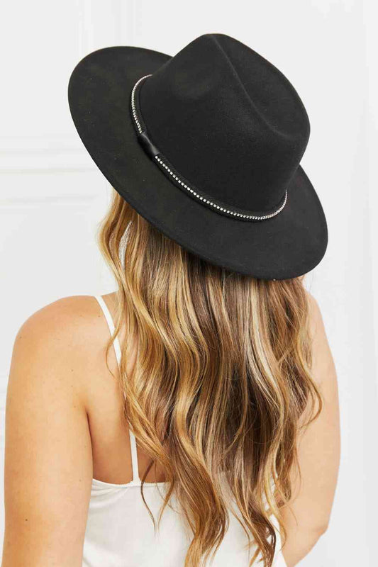 Western Style Rhinestone Trim Fedora Black Hat
